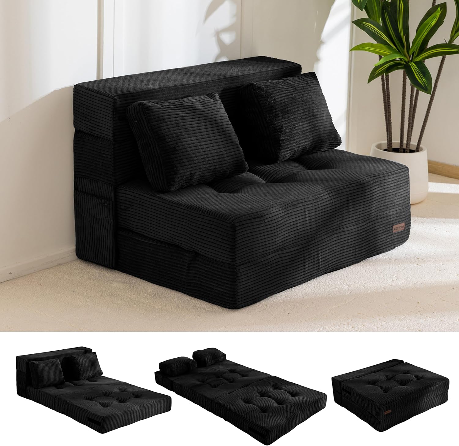 MAXYOYO Convertible Sofa Bed, Fold Out Loveseat Sleeper Sofa with Pillow, 4 in 1 Tufted Folding Couch Bed Foam Floor Couch, Lazy Chair for Living Room Bedroom Guest Room, Green