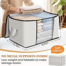 Fab totes 6 Pack Clothes Storage, Foldable Thick Fabric Blanket Storage Bags, Containers for Organizing Bedroom, Closet, Clothing, Comforter, Organization with Handle,Ivory White