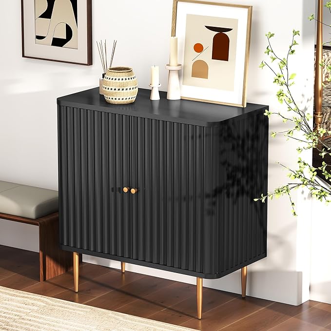 32" Sideboard Buffet Cabinet with Storage,Modern Accent Cabinet with 2 Door and Removable Shelves,Credenza Buffet Table for Living Room,Dinning Room,Entryway,Black