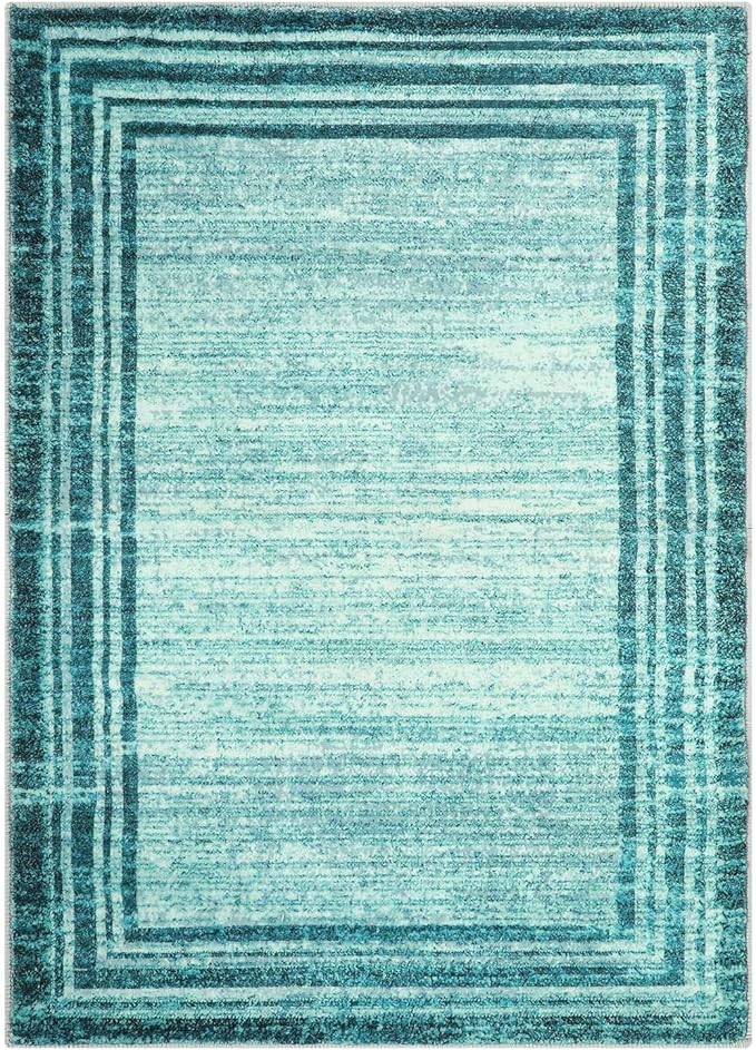 Lahome Modern Abstarct Area Rugs 5x7, Washable Teal 5x7 Bedroom Rug Soft Living Room Rug Non Slip, Low-Pile Indoor Rugs for Living Room Minimalist Floor Carpet for Dining Room Kids Playroom