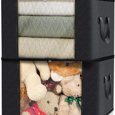 Fab totes Storage Bags,Clothes Blanket Storage Bins Foldable Closet Organizers with Reinforced Handle for Home Dorm Storage and Organization,Fabric Bags for Organizing Sheets,Clothing (Black,4 Pack)