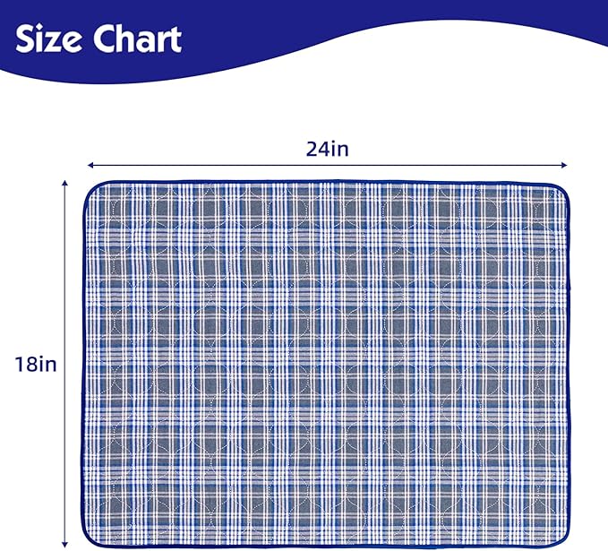 OUTCREATOR® Washable Bed Pads 18" x 24" (Pack of 3) for Incontinence Mattress Protector, Reusable Underpads for Elderly, Adults, Kids, Pets with Anti-Slip Bottom (Light Blue Plaid)