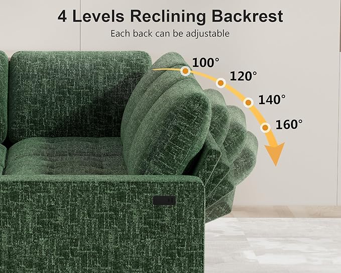 WEUP 5 Seat L Shaped Sectional Sleeper Sofa Bed with Pull Out Bed, Chenille Sectional Sleeper Couch with Adjustable Backrest, USB Ports & Storage Seat, Tool-Free Assembly, Chenille Green
