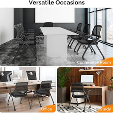 VINGLI 8 Pack Stackable Conference Room Chairs with Wheels, Folding Office Chair with Rebound Back, Padded Seat for Training Room, Guest, Reception, Event, Capacity 350lbs, Black