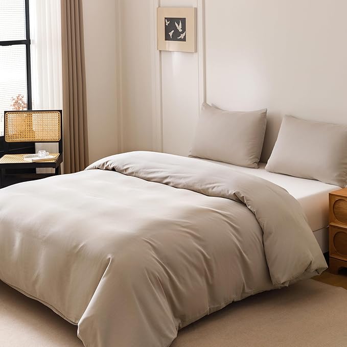 HeimenAogo Egyptian Cotton Duvet Cover King Size Ultra Soft and Breathable Bedding Set with Zipper Closure Long Staple Pre-Washed Cotton Duvet Cover Silver Gray 3Pcs (104"×90")