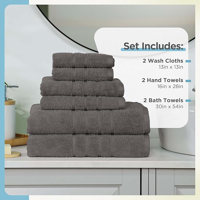 Martex 6-Piece Towel Set – Ultimate Performance – 100% Cotton – 2 Bath Towels – 2 Hand Towels – 2 Wash Cloths – Versatile – Low-Linting – Supersoft & Absorbent Bathroom Set – Easy Care – Eiffel Tower