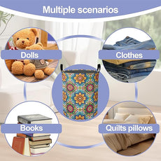Laundry Basket,Retro Mandala Large Canvas Fabric Lightweight Storage Hamper Organizer Dirty Clothes Collapsible Waterproof for College Dorms,Bathroom