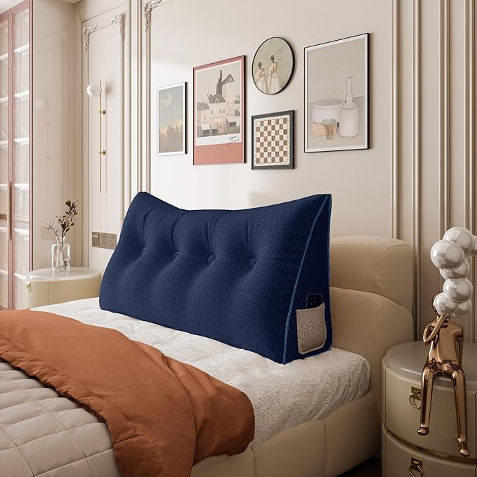 10 lbs Thickened Wedge Pillow Headboard Body Positioner Bed Wedge Pillow Backrest Support Triangular Headboard Pillow for Sleeping with Side Pocket Velvet Positioning Support Velvet Blue Full