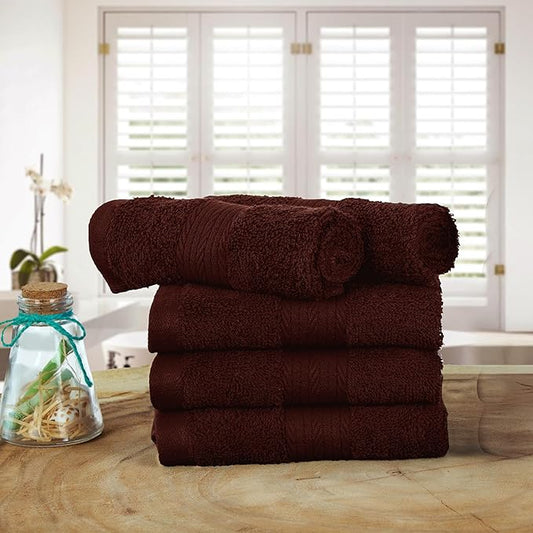 Ample Decor Washcloths Pack of 5 12 X 12 Inch, 600 GSM 100% Cotton Soft Absorbent, Premium Quality Durable Ideal for Bathroom, Pool, Hotel, Spa - Brown