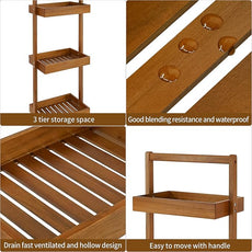 Utoplike Teak Shower Caddy Corner, 3 Tier Standing Shower Organizer Shelf with Handle, Wood Bathroom Stand Up Caddy Basket for Shampoo, Rack for Inside Shower, Bath, Office, Kitchen Desktop