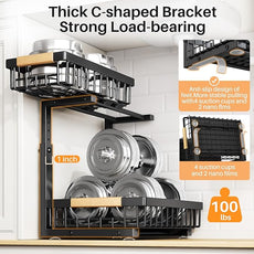 PXRACK 2 Pack Under Sink Organizer,Adjustable Height,2 Tier Pull Out Under Cabinet Organizer,Slide Out Thickened Metal Under Sink Storage for Kitchen Bathroom Laundry Cabinet Pantry,Black(L)