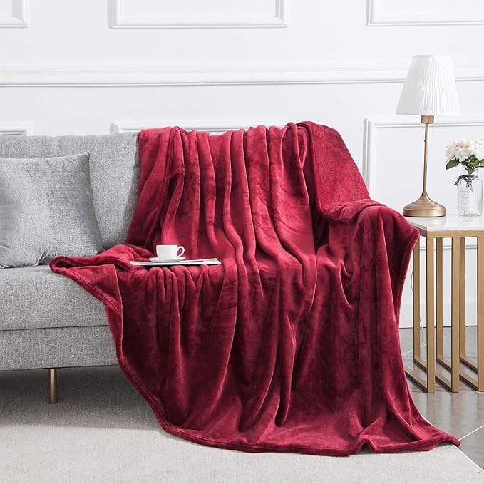 IR Imperial Rooms Fleece Blankets Queen Size 90 x 90 Inches - Super Soft Fluffy Burgundy Throw Blanket for Sofa and Bed - Warm and Cozy Lightweight 400 GSM Microfiber Bed Throws Blankets