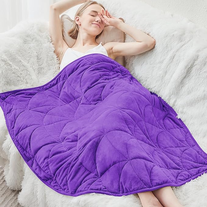 Weighted Lap Blanket 7 lbs for Adults, Luxury Soft Small Weighted Blanket, Compact Portable Weighted Lap Pad for Relaxation, Sleeping, Travel, All-Season Use, Deep Purple, 40" x 52"