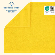 Cotton Paradise 100% Cotton Turkish Washcloth Set for Bathroom, 4 Piece Soft Absorbent Small Hand Face Towels Wash Rags, Yellow