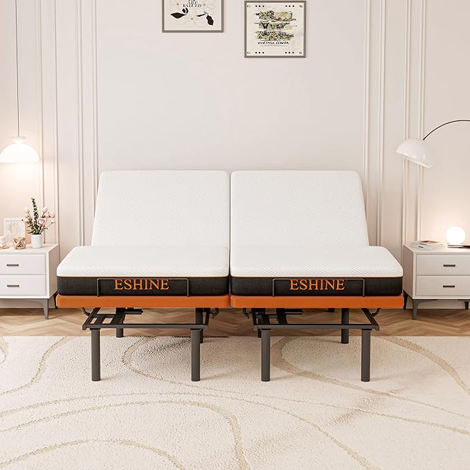 Split King Adjustable Bed Frame with Mattress - 8 Inch Gel Memory Foam Mattress(Medium-firm), Bluetooth APP Control, Wireless Remote, Zero Gravity, Anti Snore, Head and Foot Incline, 2000 Series