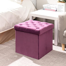B FSOBEIIALEO Storage Ottoman Cube Velvet Tufted Folding Ottomans with Lid, Footstool Rest Padded Seat for Bedroom (Purple, Medium)