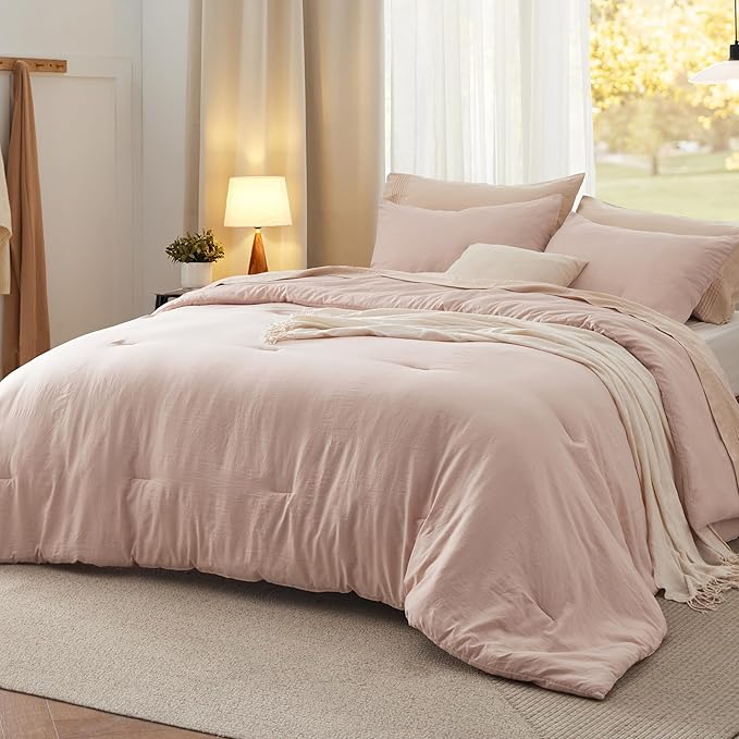 Bedsure Oversized King Comforter Set, Light Pink Prewashed Bed Comforter for All Seasons, 3 Pieces Warm Bedding Sets, 1 Lightweight Comforter (120"x98") and 2 Pillowcases (20"x36")