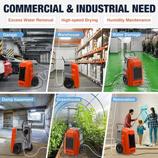 MOUNTO 180Pints LGR Industrial Dehumidifier with Pump and Drain Hose, Portable Commercial Dehumidifier with Wheels for Home, Basements, Garages, and Job Sites (Orange)