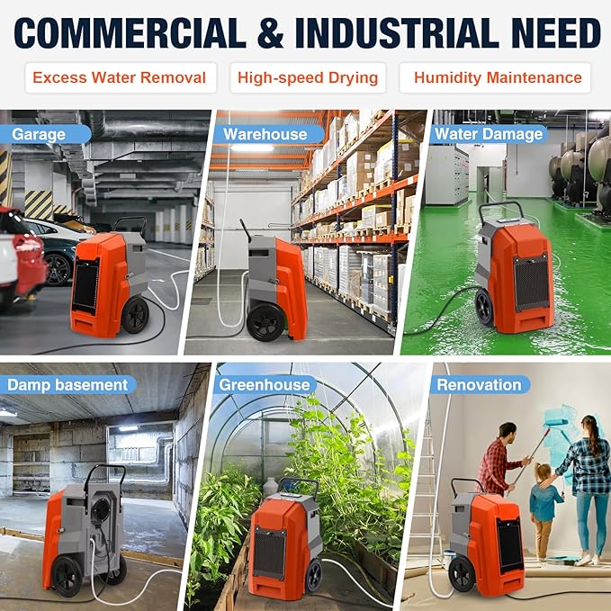 MOUNTO 180Pints LGR Industrial Dehumidifier with Pump and Drain Hose, Portable Commercial Dehumidifier with Wheels for Home, Basements, Garages, and Job Sites (Orange)