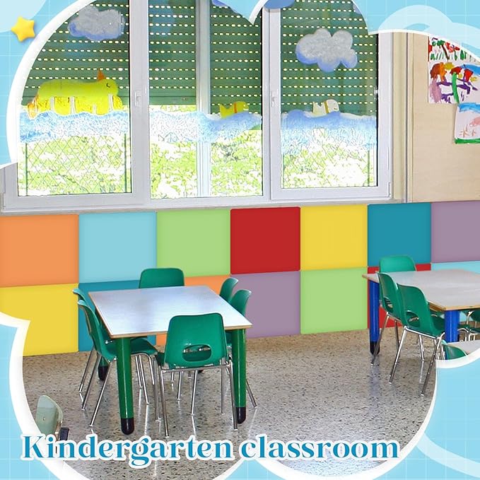 8 Pack Wall Padding for Playroom Peel and Stick Headboard 11.81" x 11.81" x 1.18" 3D Anti Collision Upholstered Wall Panels Self Adhesive Headboard Panel for Protection (Rainbow Colors)