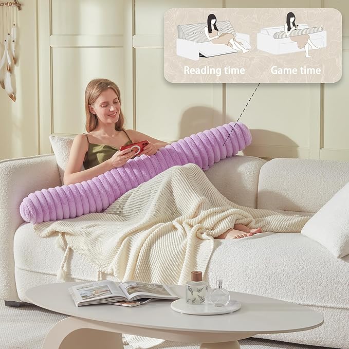 Headboard Pillow + A Long Neck Roll Pillow Body Pillow，Faux Fur Headboard Wedge Pillow with Removable Cover (Purple, Twin：39x8x20 inches)
