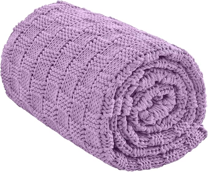 Knitted Weighted Blanket for Adult, No Beads Heavy Blanket 60” x 80'' 10lbs, Breathable Chunky Knit Blanket, Cooling Weighted Blanket for Hot Sleepers, Christmas Home Decor (Lilac)