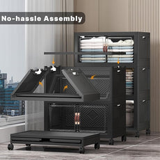 Extra Large Stackable Storage Bins with Lids & Wheels & Door, 336QT-112QT/28GAL*3Pack Foldable Collapsible Closet Organizers, Plastic containers drawers for bedroom Dorm