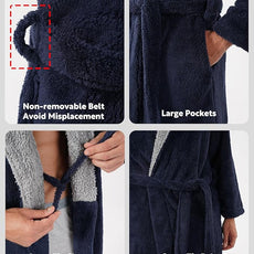 DAVID ARCHY Men's Hooded Robe Soft Coral Fleece Microfiber Bathrobe