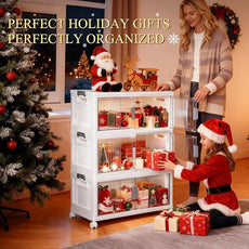 OlarHike 76QT Lockable Storage Bins with Lids - Folding Storage box with Doors and Wheels, Collapsible Plastic Bins for Closets, Stackable Organizer and Containers, Christmas Gifts, 3 Pack Cubes