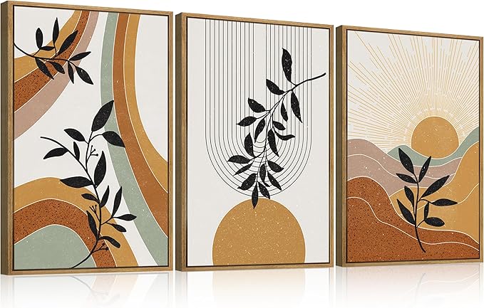 BINCUE Extra Large Boho Wall Art Abstract Wall Decor Mid Century Artwork for Living Room Bedroom Office 24x36 Inches 3 Pieces