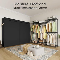 SONGMICS Heavy-Duty Clothes Rack, Garment Rack, Portable Closet, 68.7-Inch Wide Clothing Rack with Adjustable Mesh Shelves and Hanging Rails, Ink Black ULGR435B01