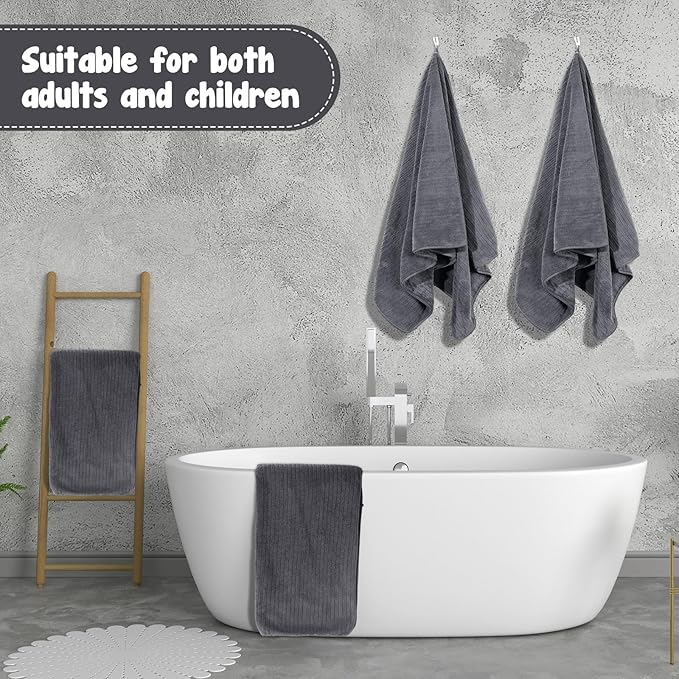 16 Pack Microfiber Bath Towels Bulk 27'' x 60'' Oversized Size Bath Towel Highly Absorbent Extra Large Soft Drying for Shower Beach Winter Salon Sport Gym Party (Stripe,Dark Grey)