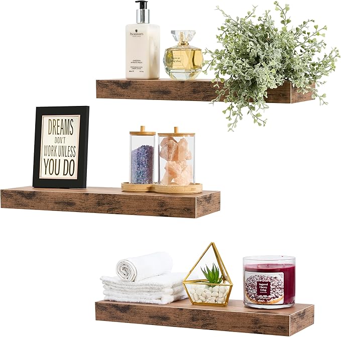 Sorbus Floating Shelves for Kitchen, Bedroom, Bathroom Storage - Wall Mounted, Over Toilet, Hanging Book Shelf for Living Room (Mahogany, 3 Pack)