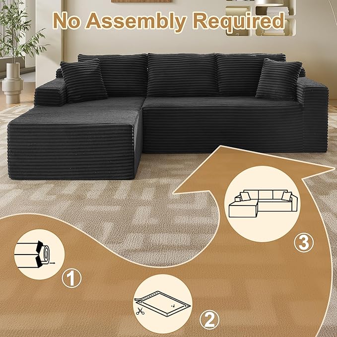 105''Sectional Cloud Couch with L Shaped Chaise,Modern Modular Sectional Sofa,Comfy Sectional Couches for Living Room,Bedroom,Apartment (Black, 105''W Left Facing Chaise)