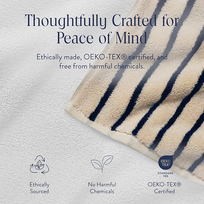 Brooklinen Super-Plush Turkish Cotton Washcloths - Set of 2 - Cotton, 820 GSM, Highly Absorbent, Machine Washable, Perfect for Home & Bathroom (13" x 13", Striped Navy)