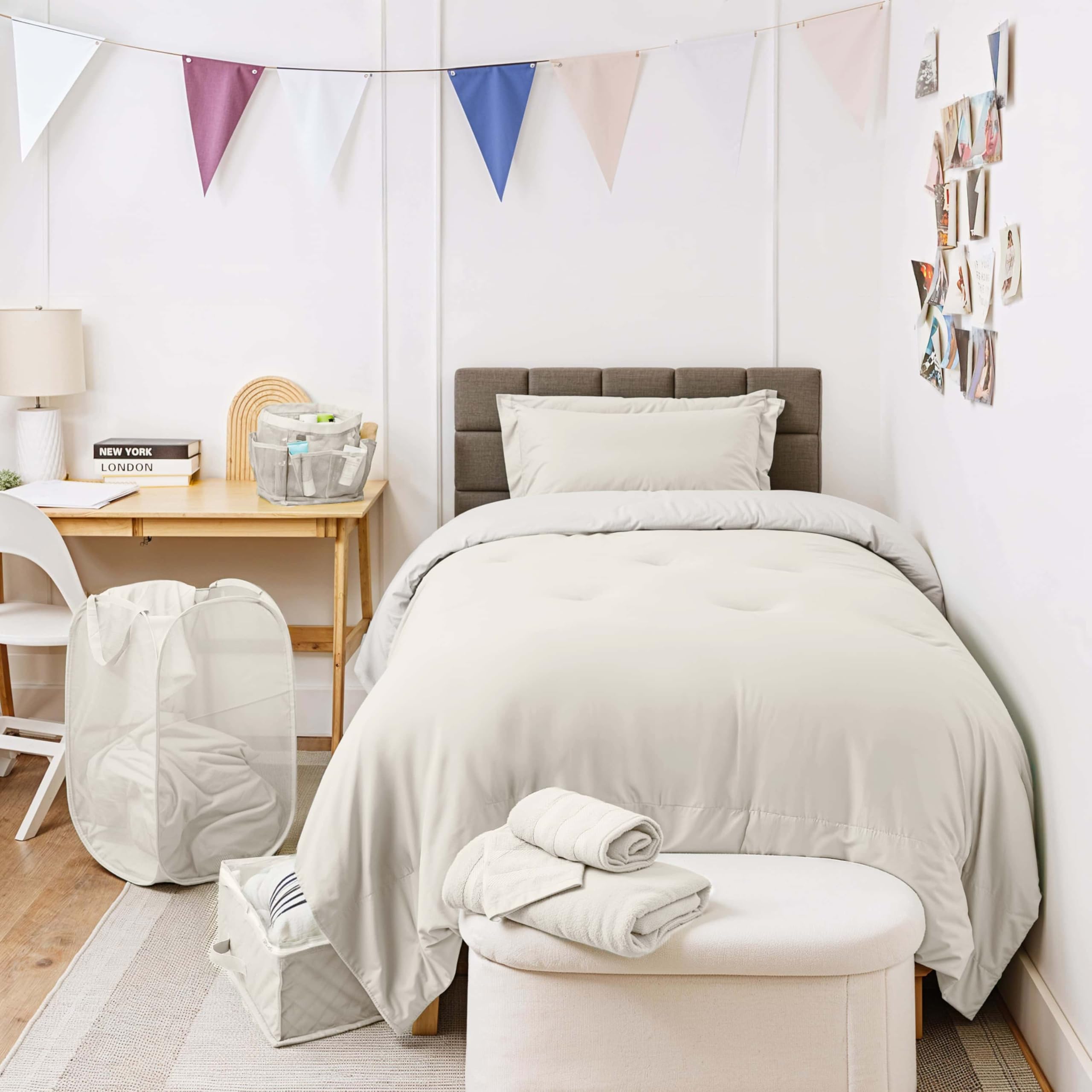 Hearth & Harbor Complete Dorm Room Set, Twin XL Comforter Set, Sheet Set, Mattress Protector, Towels and Organizers - All Dorm Accessories Included Dormly