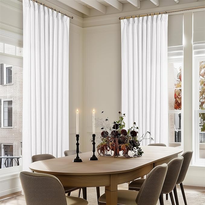 White Pinch Pleated Linen Curtains 102 Inches Long 60 Inch Width Linen Blend Light Filtering Window Curtains 102 Inch for Living Room Bedroom Patio Pinch Pleat Drapes Hooks Rings 1 Panel 60Wx102L