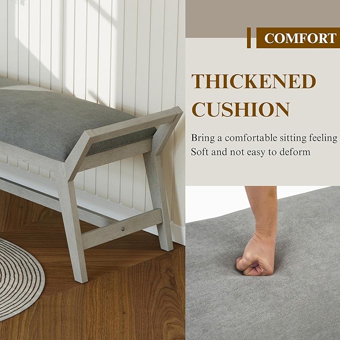 51" End of Bed Bench, Entryway Bench with Solid Wood Frame Fabric Upholstered Ottoman Bench for Bedroom/Entry/Hallway/Living Room, Chenille Grey