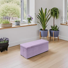 PINPLUS Folding Storage Ottoman Bench, Sherpa Ottoman with Storage, Large Long Shoes Bench Chest with Lid, Footrest for Living Room, Entryway, Purple 43'' x 15'' x 15''