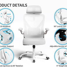 White Ergonomic Office Chair: Mesh Desk Chair Comfy with Adjustable Lumbar Support 400lbs High Back Computer Gaming Chair - Big and Tall Office Chairs with Extra Wide Seat-Adults Home Office