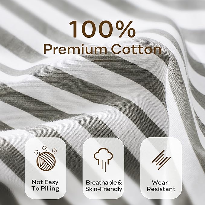 JELLYMONI Duvet Cover, 100% Natural Cotton, Printed Comforter Cover with Zipper Closure and Corner Ties (Oversized King Plus 128×120 Inch, White Duvet Cover Set with Grey Stripes Pattern)