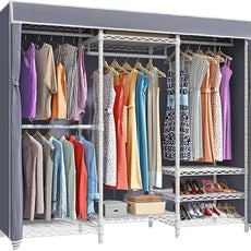 VIPEK V5C Portable Bedroom Armoires Wardrobe Closet with Cover, Heavy Duty Covered Clothes Rack Adjustable Closet Rack, White Metal Clothing Rack with Grey Oxford Fabric Cover, 70.1