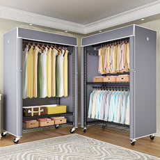 FUTASSI Black Clothing Rack with Grey Cover, P1C Plus Rolling Closets with Wheels, Metal Garment Rack for Hanging Clothes, Clothing Storage Wardrobe, 46