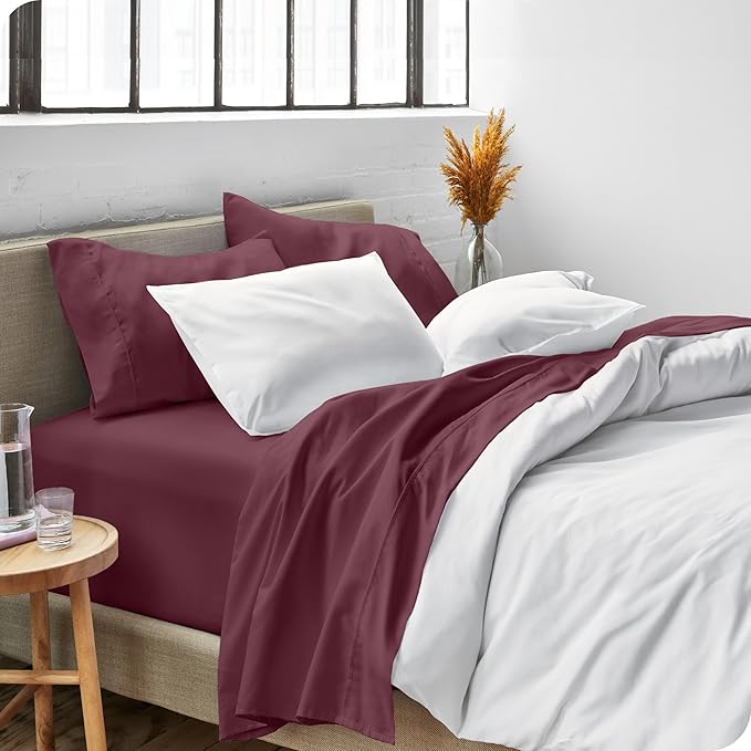 Bare Home Ultra-Soft Split Head Flex King Sheet Set - Luxury 1800 - Hydro-Brushed - Deep Pockets - Easy Fit - 4 Piece Set - Bedding Sheets & Pillowcases (Split Head Flex King, Burgundy) BareHome