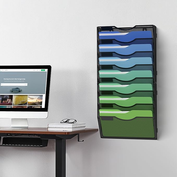 Kuntine.B Wall File Organizer (Black, 8 Tier)
