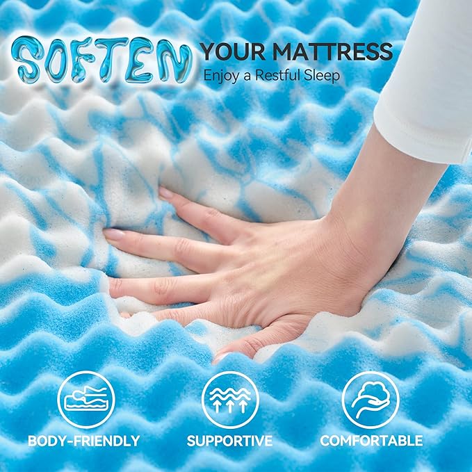 SINWEEK 2 Inch Egg Crate Memory Foam Mattress Topper Queen Size, Soft Mattress Pad for Back Pain Relief, Bed Topper, CertiPUR-US Certified, Blue