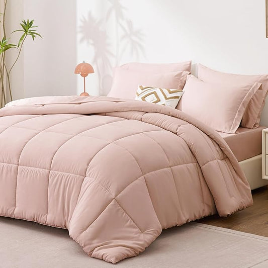 Love's cabin Twin XL Comforter Set Blush Pink, 5 Pieces Twin XL Bed in a Bag, All Season Bedding Sets with 1 Comforter, 1 Flat Sheet, 1 Fitted Sheet, 1 Pillowcase and 1 Pillow Sham