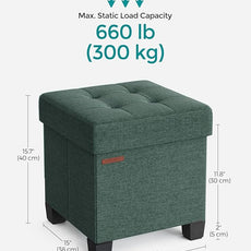 SONGMICS Storage Ottoman, Small Ottoman Foot Rest with Legs, 15 x 15 x 15.7 Inches Foot Stool, Load up to 660 lb, for Living Room, Bedroom, Dorm, Retro Green ULSF014C01