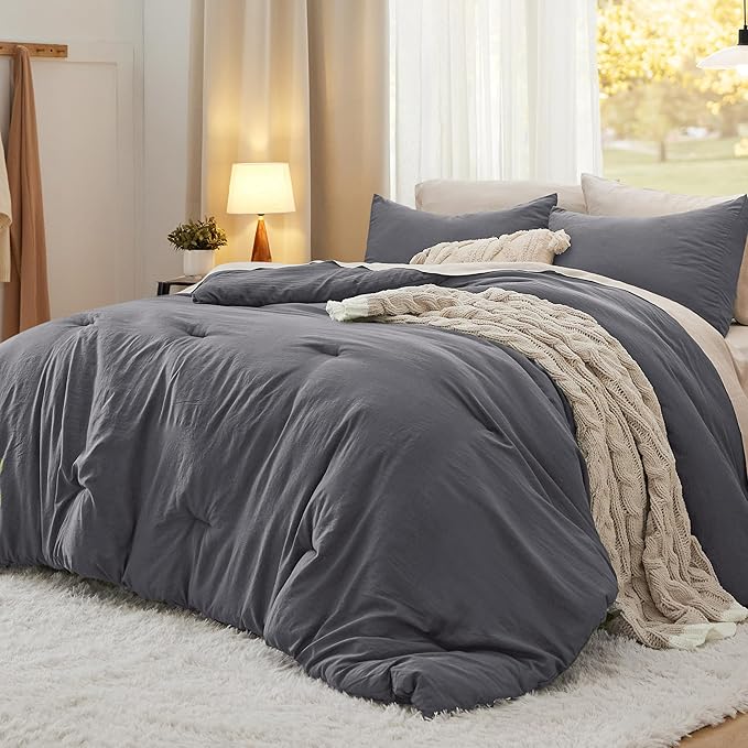 Bedsure Twin/Twin XL Comforter Set, Dark Grey Soft Prewashed Bedding for All Seasons, 2 Pieces GentleSoft™ Warm Down Alternative Bed Set, 1 Lightweight Comforter (68"x88") and 1 Pillowcase (20"x26")