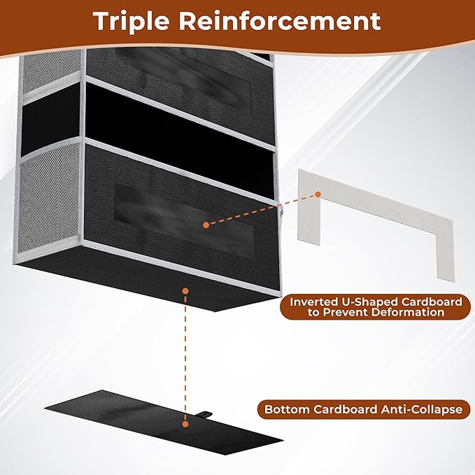 2 Packs 5-Tier Over the Door Storage Organizer with 10 Side Mesh Pockets, 48 lbs Load Capacity, 3 Hooks Design, Hanging Organizer with Clear Windows for Bathroom, Bedroom, Nursery, Kitchen-Black